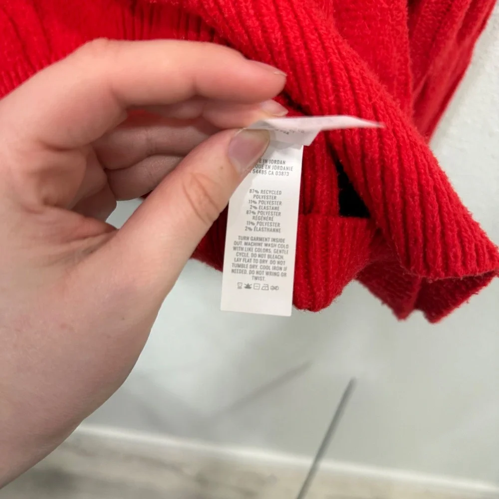 Aerie Womens‎ Red Cable Knit Crewneck Sweater Long Sleeve Pullover Size M